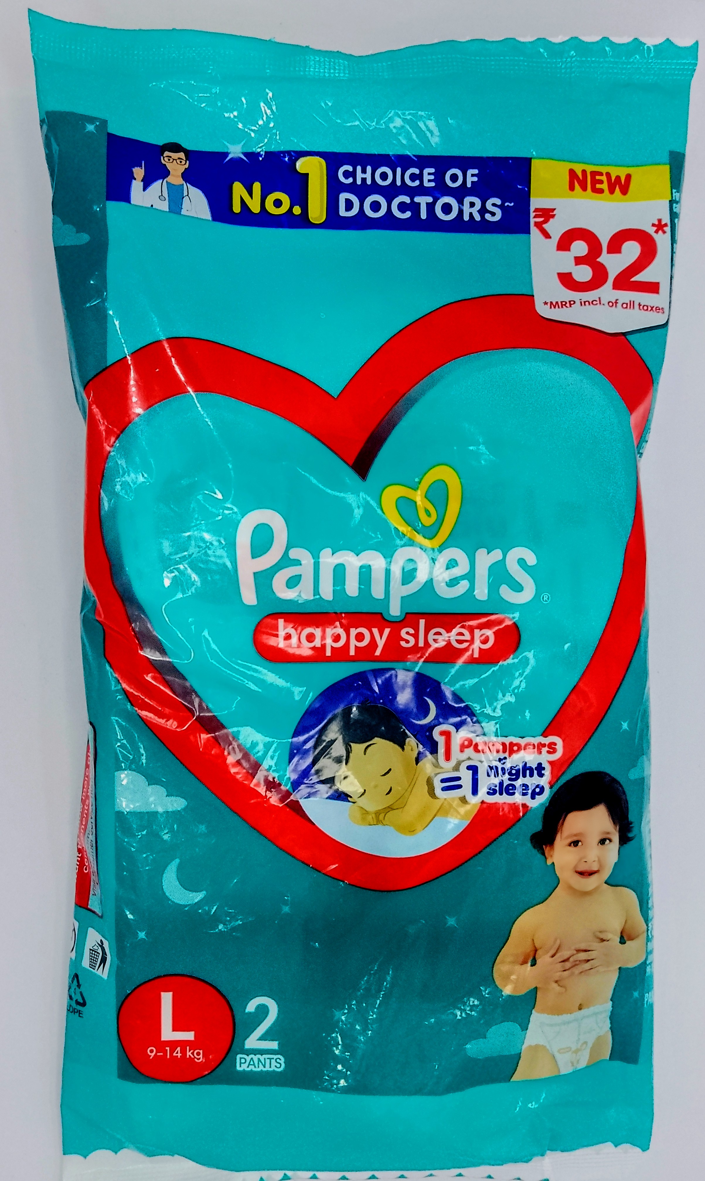 Pampers Happy Sleep Pants – Large Size (L, 9-14kg) – Pack of 2